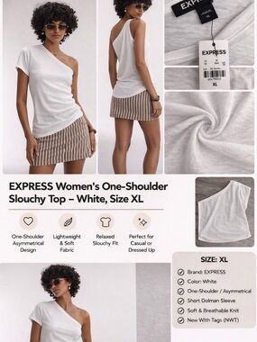 Express White One-Shoulder Slouchy Knit Top